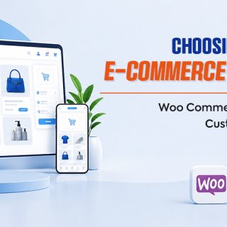Comparison of WooCommerce, Shopify, and custom eCommerce development platforms for businesses choosing the right online store solution.